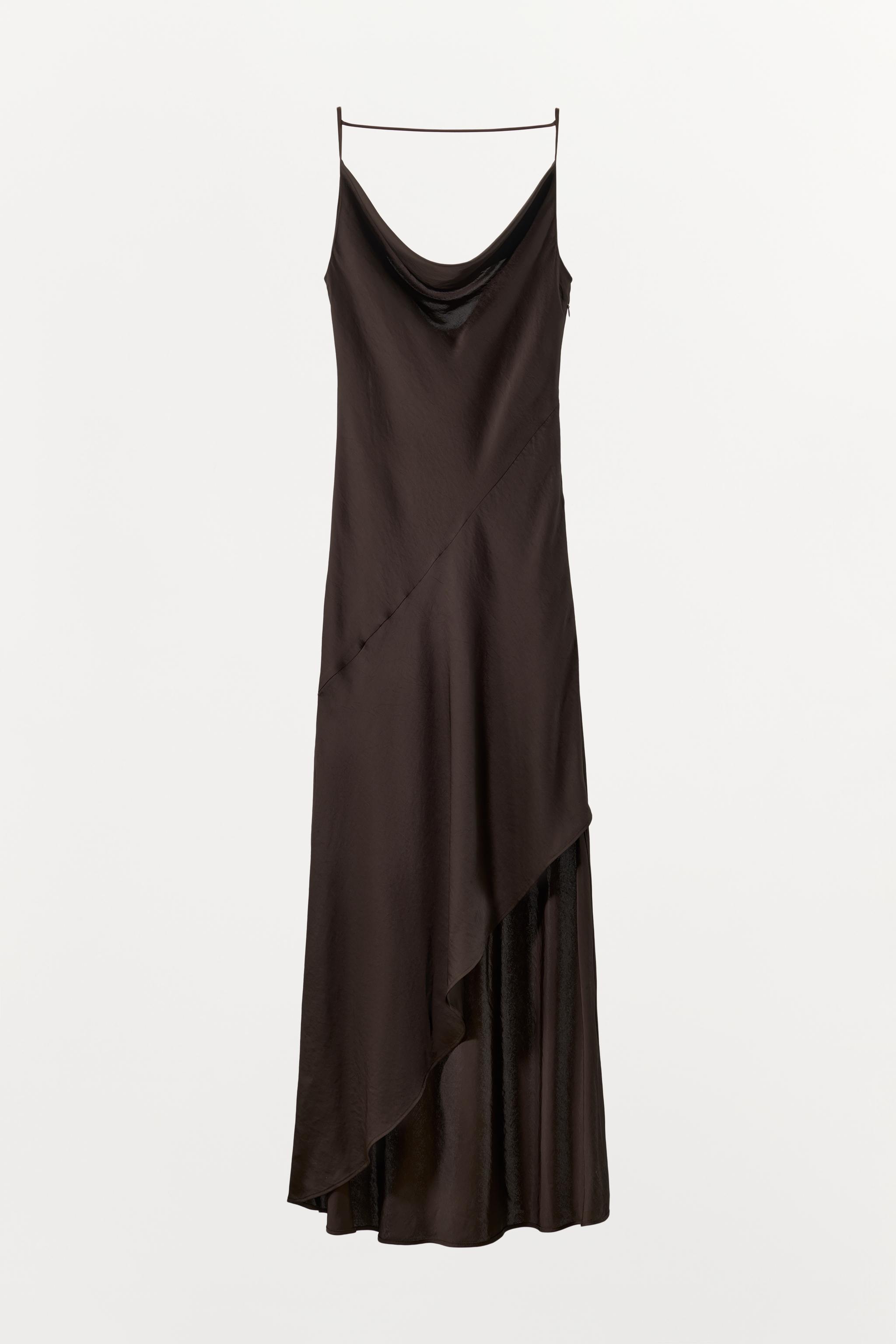 DRAPED NECK SATIN DRESS
